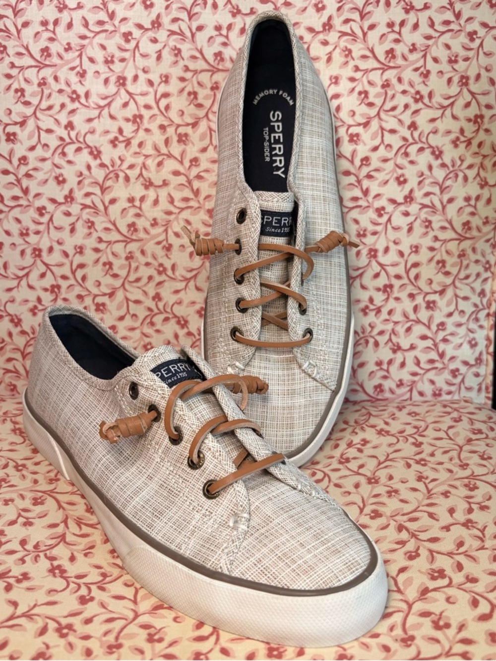 Sperry W’s Seacoast Light Tan Crosshatch Boat Shoes with Leather Laces